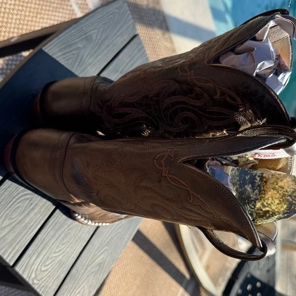 Tony Lama Brown Heeled Boots with Embroidery and Rhinestones - Picture 3 of 9